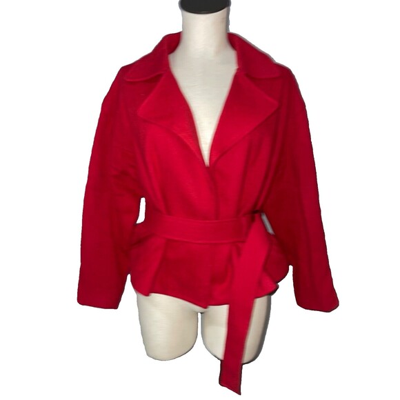 Limited Women's Vintage Red 100% Wool Pea Coat size S Belted - Picture 1 of 10